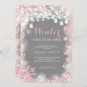 Convites Flocos de neve rosa menina Winter Onederland anive