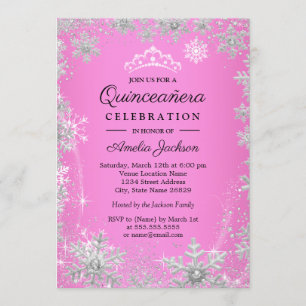 Convites Flocos de neve rosa Quinceanera Winter Wonderland
