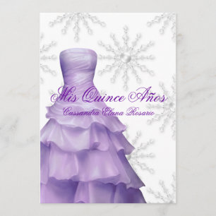 Convites Flocos de Neve Roxo Lavanda Branco Quinceanera