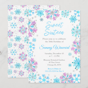 Convites Flocos de Neve Roxos e Azuis Sweet Sixteen