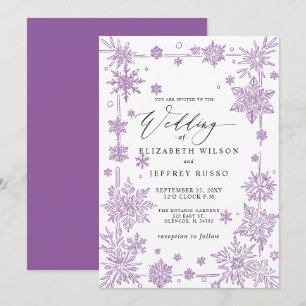 Convites Flocos de neve roxos elegantes Casamento de Invern