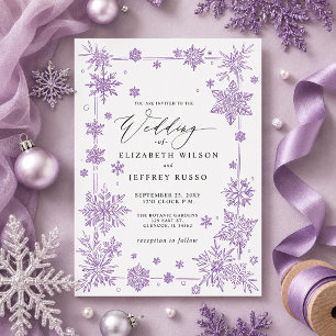 Convites Flocos de neve roxos elegantes Casamento de Invern