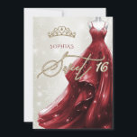Convites Flocos de neve vermelhos borgonhentos 16<br><div class="desc">Dourada Burgundy Red Vress Flocos de neve Winter Sweet 16 Convite</div>