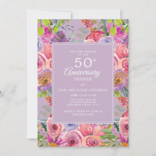 Convites Flofres Silvestres Rosa Roxo 50º Aniversário de Ca