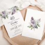 Convites Flor aniversário de 40 anos Purple Primavera Lilac<br><div class="desc">Lilases púrpuras de aquarela suave criam um convite para aniversário de 40 anos de primavera bonito. A tipografia adiciona uma víbora, retrô víbora. Todo o texto é editável para que você possa definir o tom certo. Você também pode mudar fontes e cores facilmente. Este convite para aniversário de 40 anos...</div>