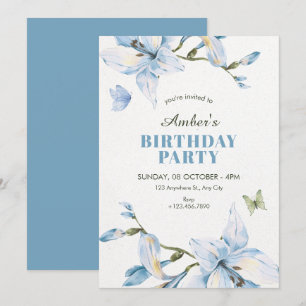 Convites Flor azul estética floresce aniversário