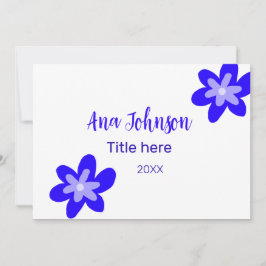 Convites flor azul rabisco nome título ano 20XX profissão