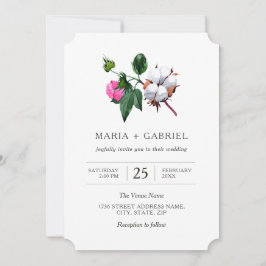 Convites Flor branca de algodão. Casamento botânico russo