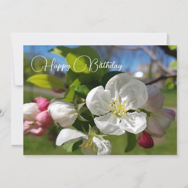 Convites Flor branca de uma macieira. Feliz aniversário (Frente)