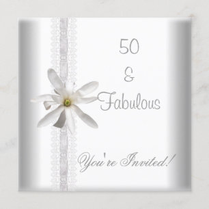 Convites Flor Branca Fabuloso Aniversário de 50 anos de Ren