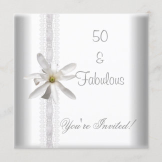Convites Flor Branca Fabuloso Aniversário de 50 anos de Ren