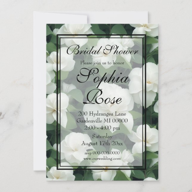 Convites Flor branco botânico verde-elegante (Frente)