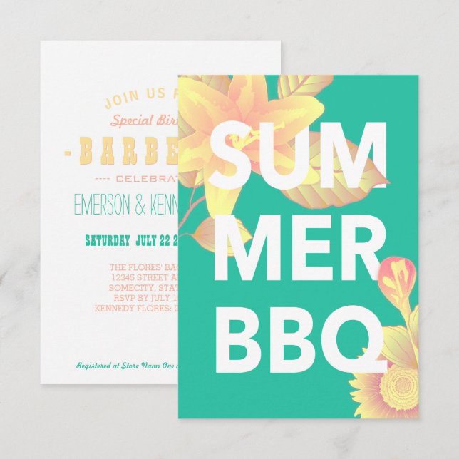 Convites Flor brilhante de CHURRASCO SUMMER (Frente/Verso)