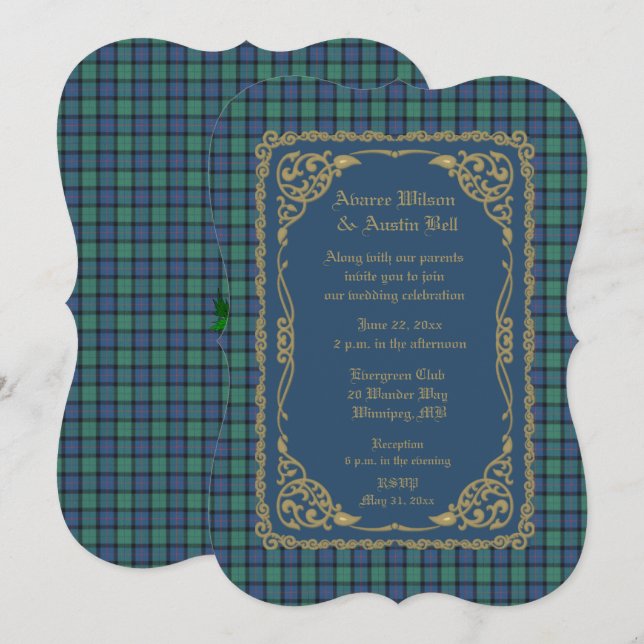 Convites Flor da Scotland Tartan Xadrez Wedding (Frente/Verso)
