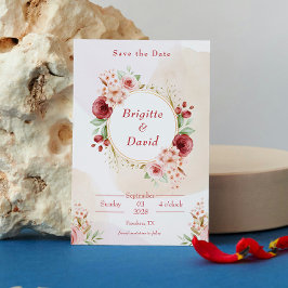 Convites Flor de Aquarela de Pêssego Elegante Salve a data