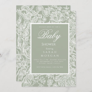 Convites Flor de Arte Verde Simples Sage