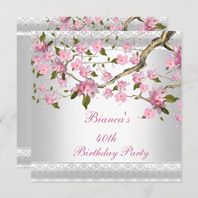 Convites Flor de Blossomas Brancos do Partido aniversário d (Frente/Verso)