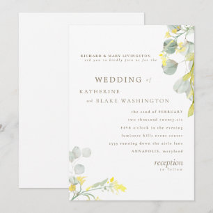 Convites Flor de Campo Amarela Casamento Eucalipto Dourado