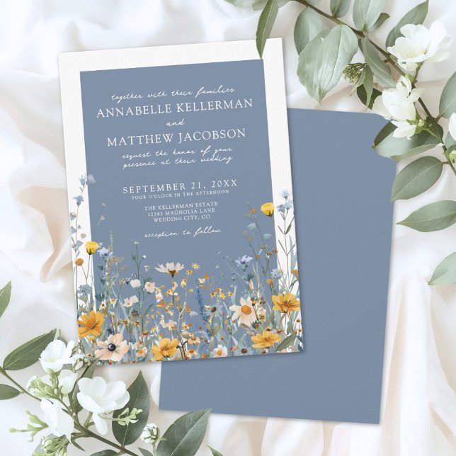 Convites Flor de Campo Azul Casamento Floral (Blue Wildflower Floral Wedding Invitation)