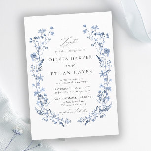 Convites Flor de Campo Azul Delicado Caprichoso Casamento E