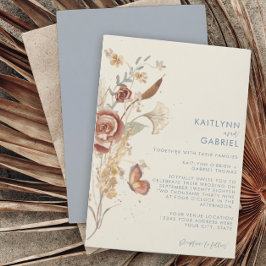 Convites Flor de Campo Azul Empolvado Aquarela Casamento