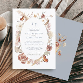 Convites Flor de Campo Borboleta Floral Azul Poeira Aquarel