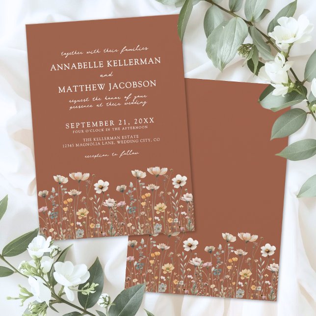 Convites Flor de Campo Laranja Queimada Casamento Floral (Wildflower Burnt Orange Floral Wedding Invitation)