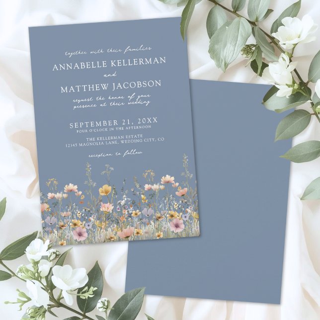 Convites Flor de Campo Vinca Floral Casamento (Wildflower Periwinkle Floral Wedding Invitation)