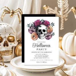 Convites Flor de Caveira Gótica Elegante de Halloween