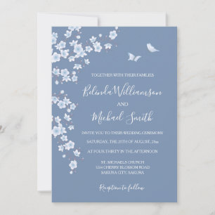 Convites Flor de Cerejeira Azul Empoeirado   Casamento
