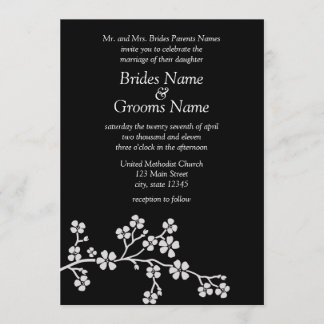 Convites Flor de cerejeira de prata & preta 5x7 Wedding
