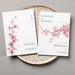 Convites Flor de Cerejeira Rosa Bege Casamento Japonês