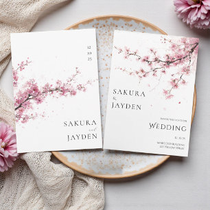 Convites Flor de Cerejeira Rosa Bege Casamento Japonês