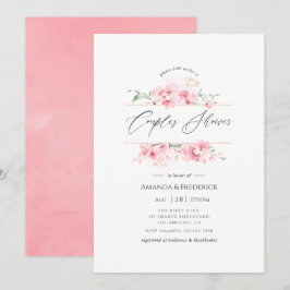 Convites Flor de Cerejeira Rosa Geométrica Casal Chuveiro