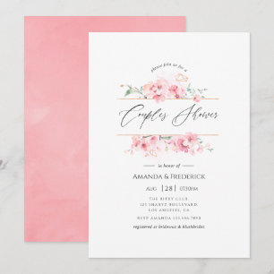 Convites Flor de Cerejeira Rosa Geométrica Casal Chuveiro