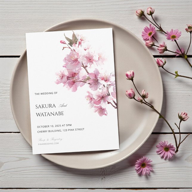 Convites Flor de Cerejeira Rosa Japonês Casamento (Blush Pink Cherry Blossom Flower Japanese Wedding Invitation)