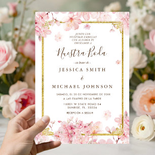 Convites Flor de Cerejeira Rosa Nuestra Boda Casamento Espa