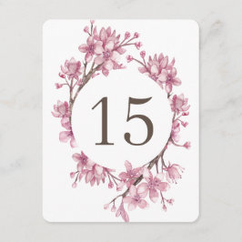 Convites Flor de cerejeira rosa. Números de mesa para casam