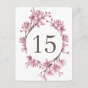 Convites Flor de cerejeira rosa. Números de mesa para casam