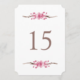 Convites Flor de cerejeira rosa. Números de mesa para casam