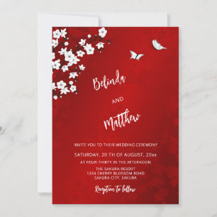 Convites Flor de Cerejeira Vermelha Branca Casamento Info