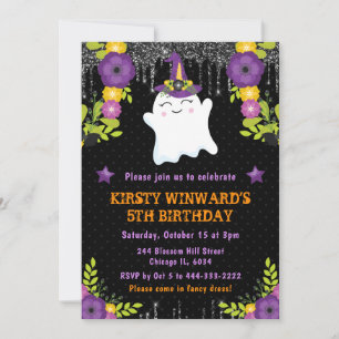 Convites Flor de Fantasma Bonito Aniversário de Halloween