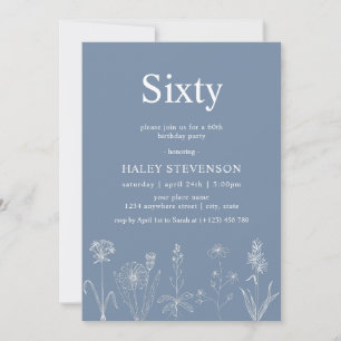 Convites Flor de Flor Selvagem Sessenta Dusty Blue 60º Aniv