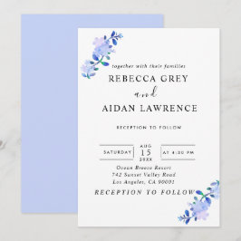 Convites flor de folhas em estilo aquarela azul empoeirado 