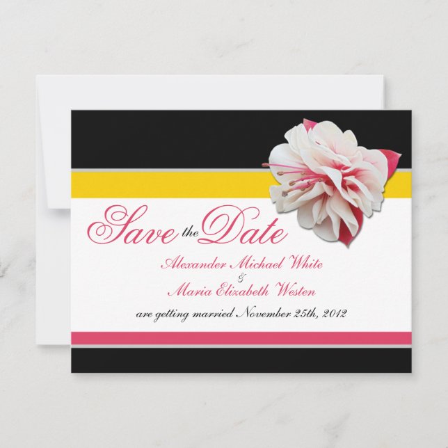 Convites Flor de Fúcsia Rosa Amarelo Casamento Salve as Dat (Frente)