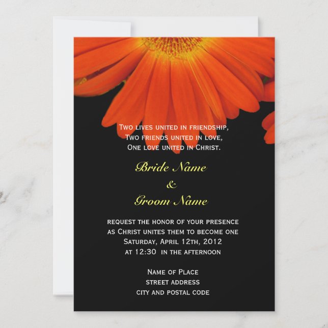 Convites Flor de gerbera margarida laranja casamento cristã (Frente)
