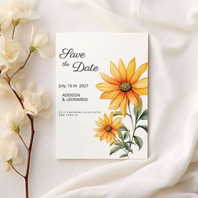 Convites Flor de girassol Verão botânico Salvar a Data (Sunflower floral botanical summer Save the Date )