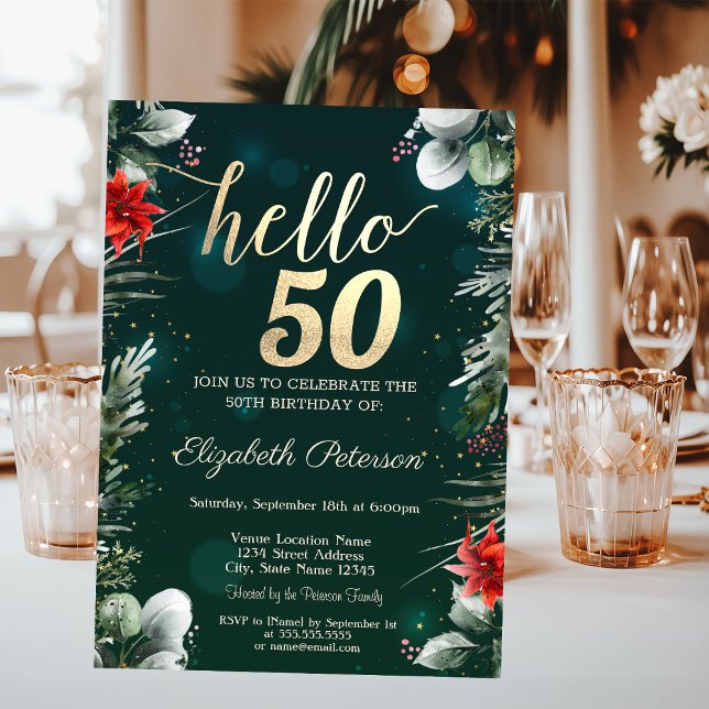 Convites Flor de inverno Poinsettia Verde 50º Aniversário (Criador carregado)