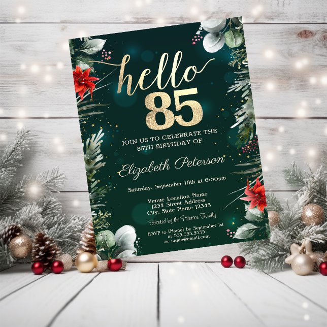 Convites Flor de inverno Poinsettia Verde 85º aniversário (Criador carregado)
