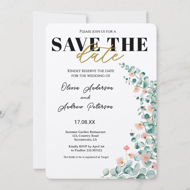 Convites Flor de Laranjeira floral save the date (Frente)